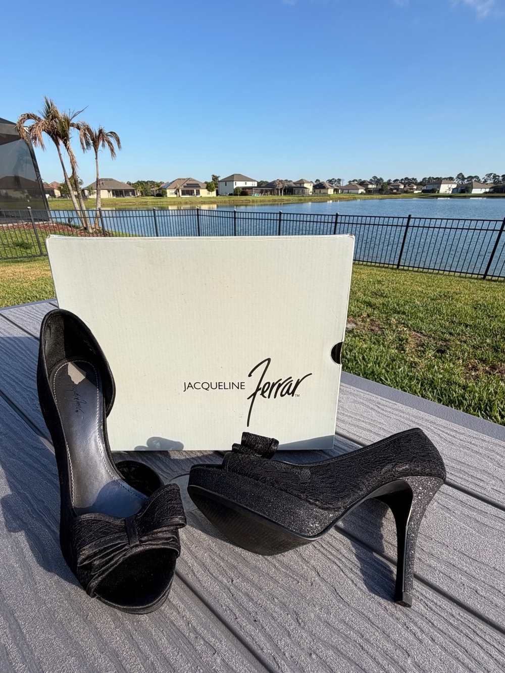 JACQUELINE FERRAR PENELOPE BLACK BOW PEEP-TOE PLATFORM HEELS